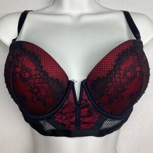 LS BLK/RED Lightly Lined Underwire Long Bra, 34DDD *P1077